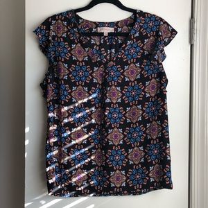 Fun, black & multicolored ruffled-sleeve top